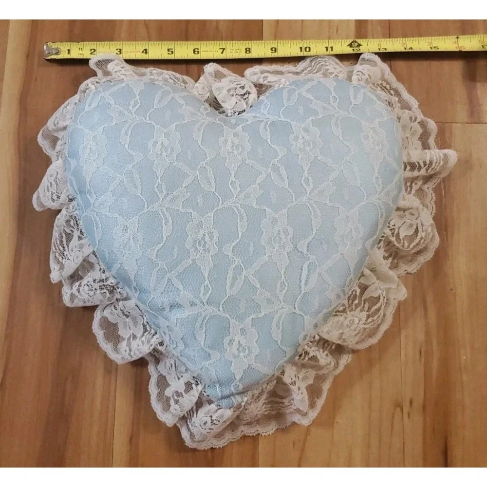 Heart Shaped Floral Lace Throw Pillow Light Blue Cottagecore‎ Victorian Romantic